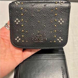 Coach Black Leather Wallet with Gold and Silver Studs